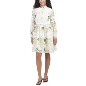 DALIA MACPHEE Long Sleeve Printed Eyelet Mini Dress